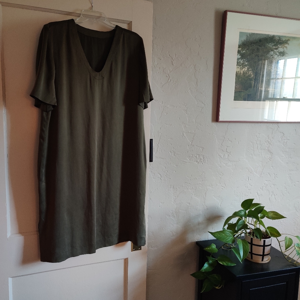 Olive green hand made silk dress